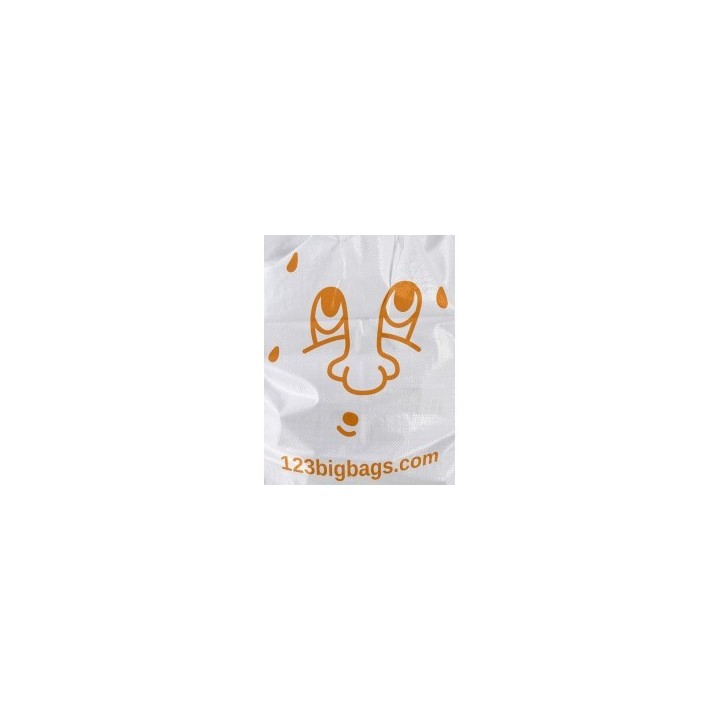 Printed face on the white rubble bag