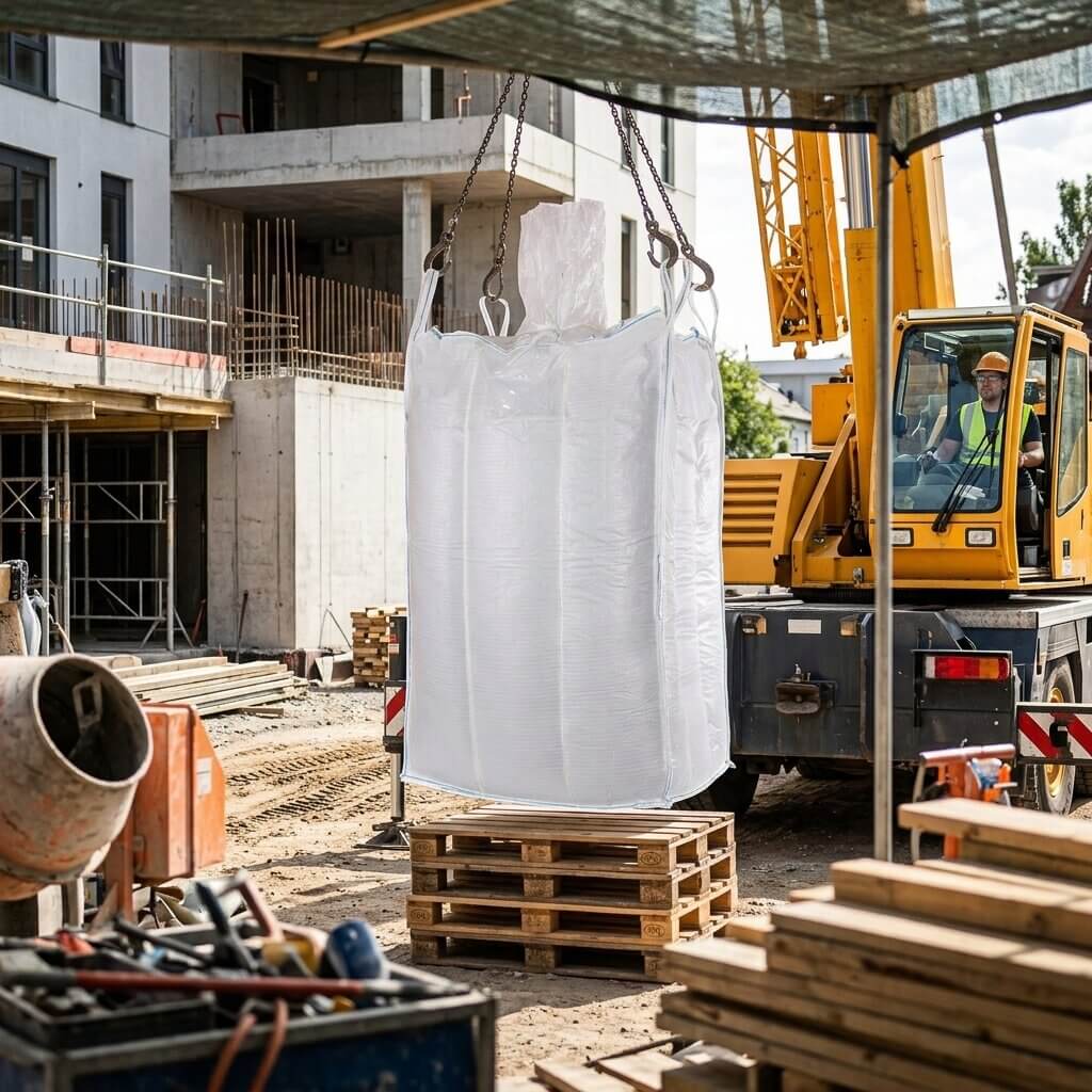 Formstabilny Big Bag rozładowywany na placu budowy