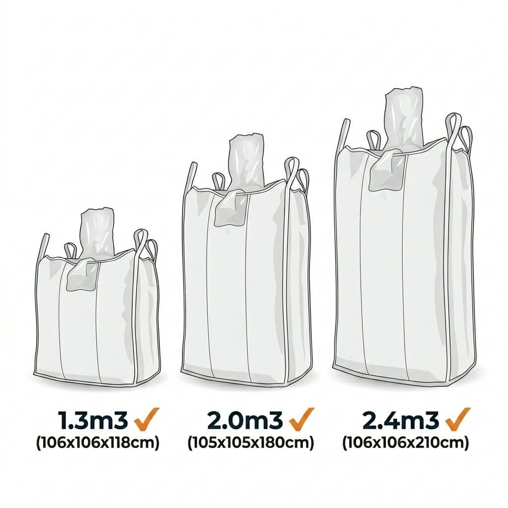 Formstabilny Q-Bag w trzech standardowych rozmiarach 1,3, 2,0 i 2,4 metra sześciennego
