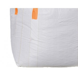 The flat bottom of a white mini big bag.