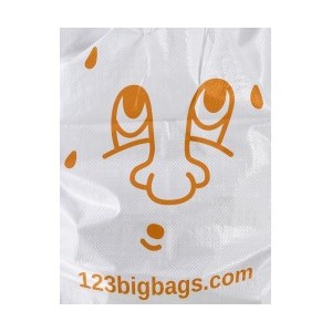 Printed face on the white rubble bag