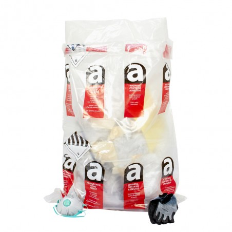 Empty asbestos bag with asbestos logo print