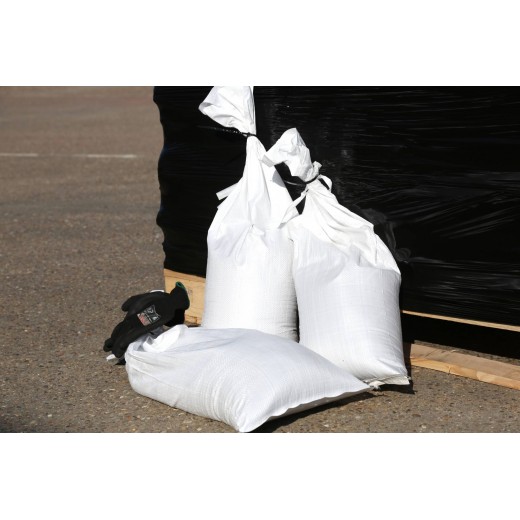 Filled Woven Sandbags (33x76cm) in stock are ready for dispatch.