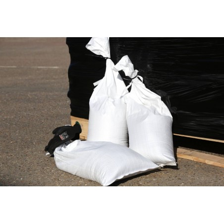 Filled Woven Sandbags (33x76cm) in stock are ready for dispatch.